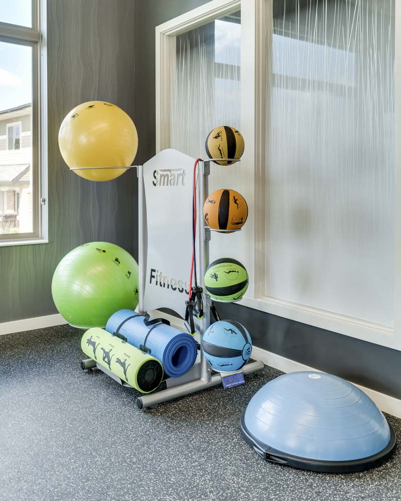 Medicine balls and yoga mats at The Villas at Falling Waters townhomes in West Omaha