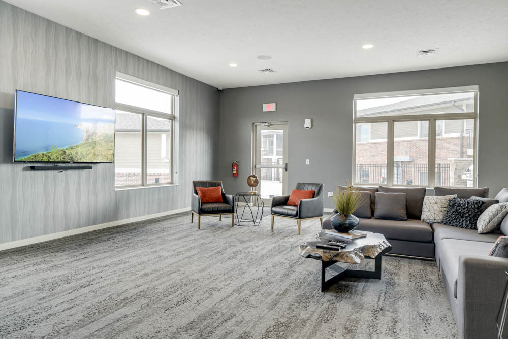 Clubhouse TV lounge at The Villas at Falling Waters in west Omaha NE