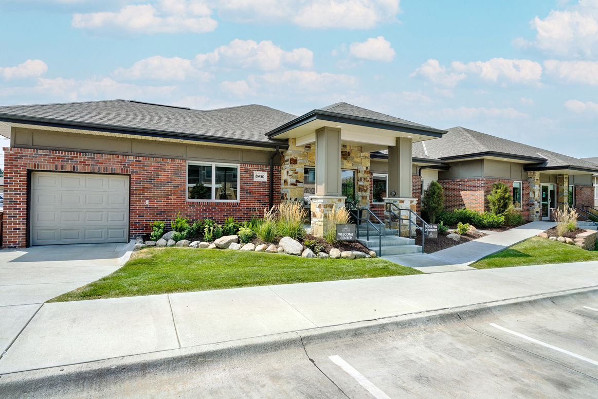 Exterior of the welcome center at The Villas at Mahoney Park