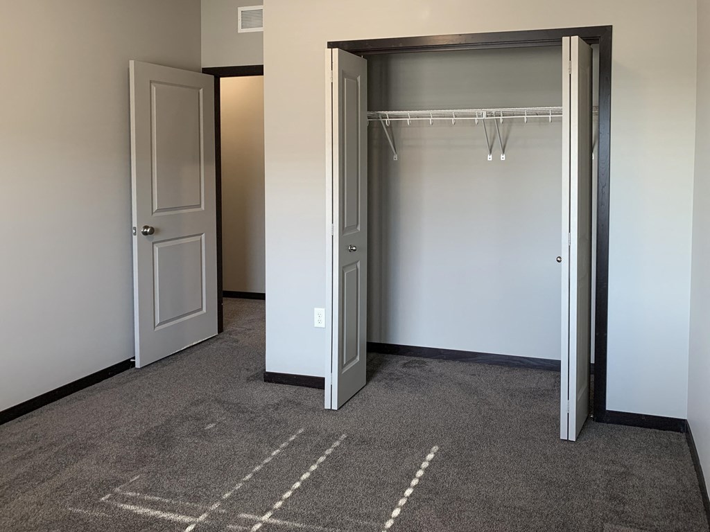 carpeted bedroom with spacious closet