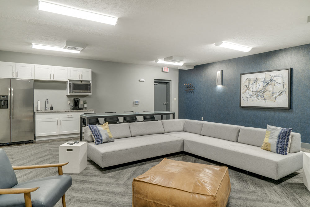 Refrigerator and microwave in the theater room at The Villas at Mahoney Park