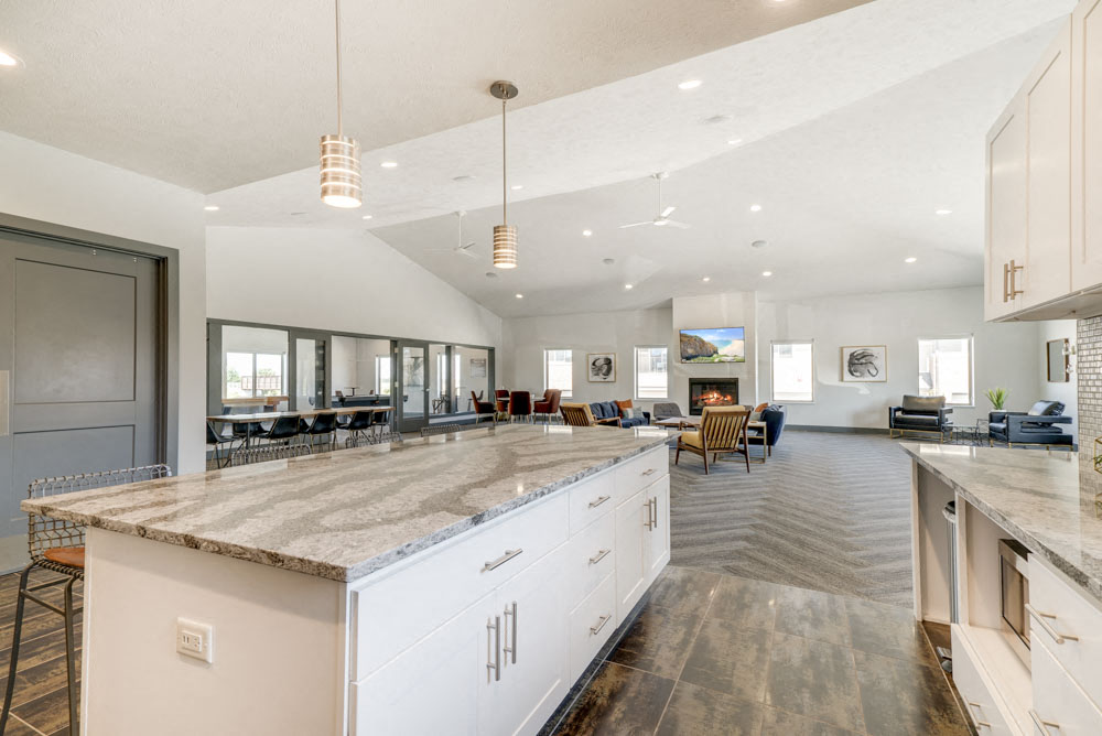 Resident kitchen in the clubhouse at The Villas at Mahoney Park