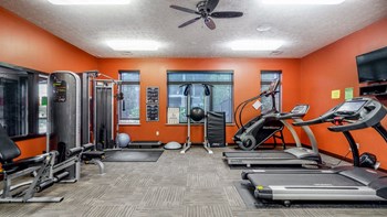 Expansive fitness room with modern equipment at The Villas at Wilderness Ridge luxury apartments in southwest Lincoln NE 68512 - Photo Gallery 75