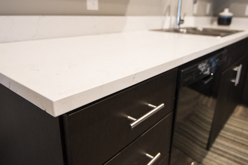 White quartz countertops at The Conrad in Omaha