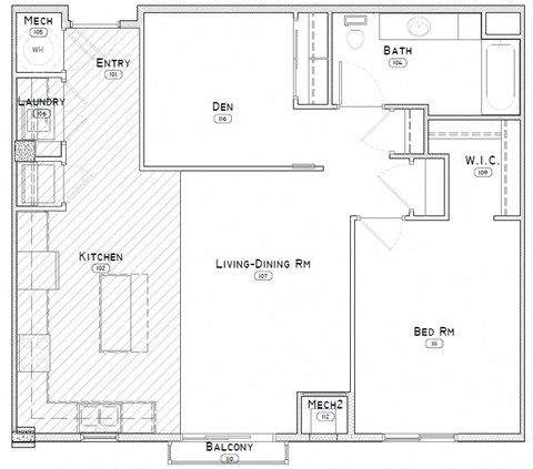 Reuben one bedroom with den apartment floor plan