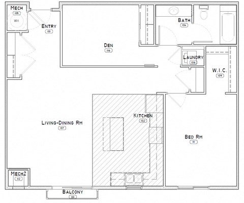 Turner one bedroom with den apartment floor plan