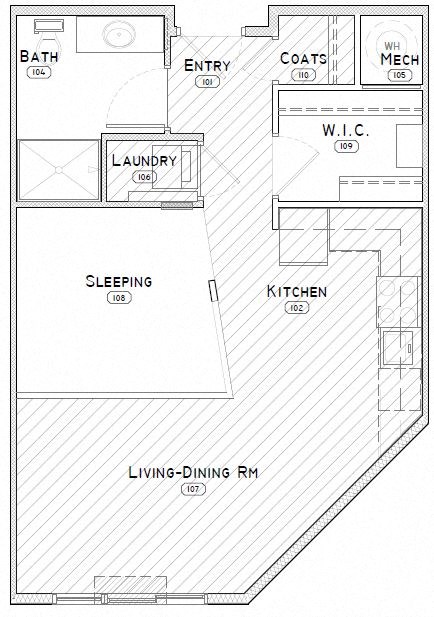 Farnam studio apartment floor plan
