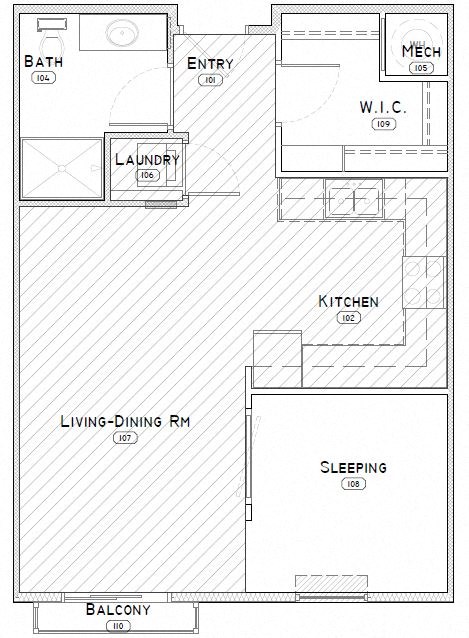 Burlington studio apartment floor plan
