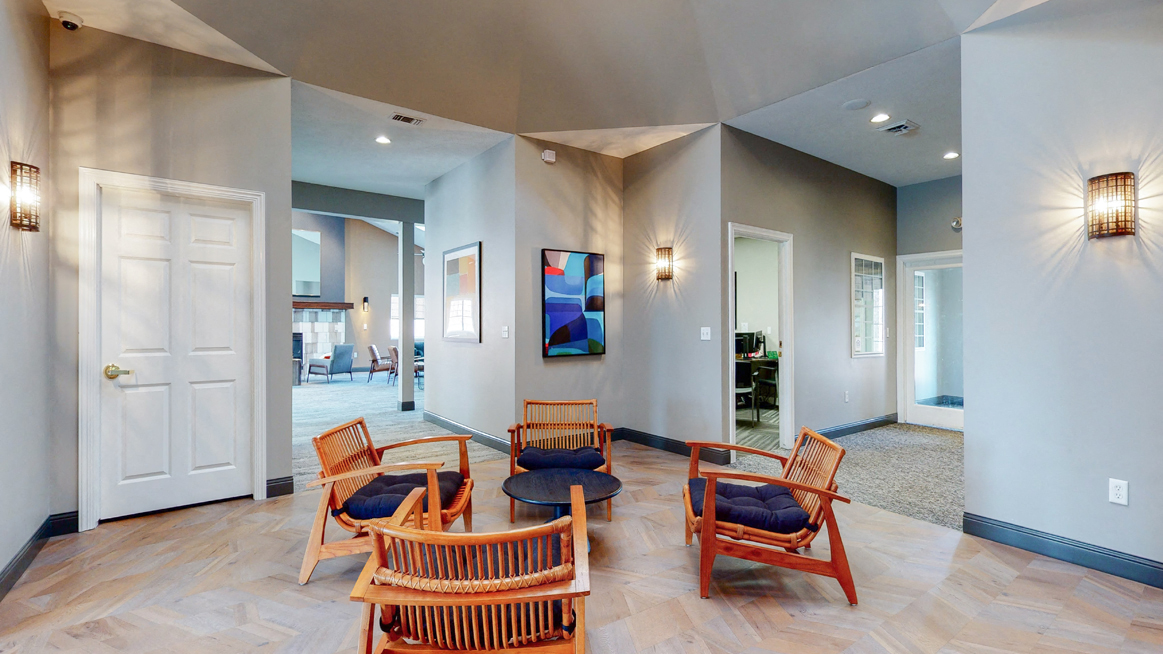 Sitting area in the community clubhouse at The Northbrook Apartments