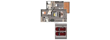 A floor plan of a villa with a garage attached below.
