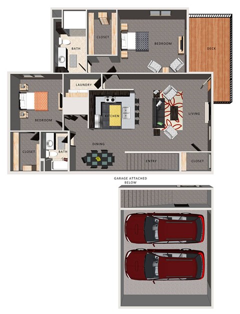 A floor plan of a villa with a garage attached below.