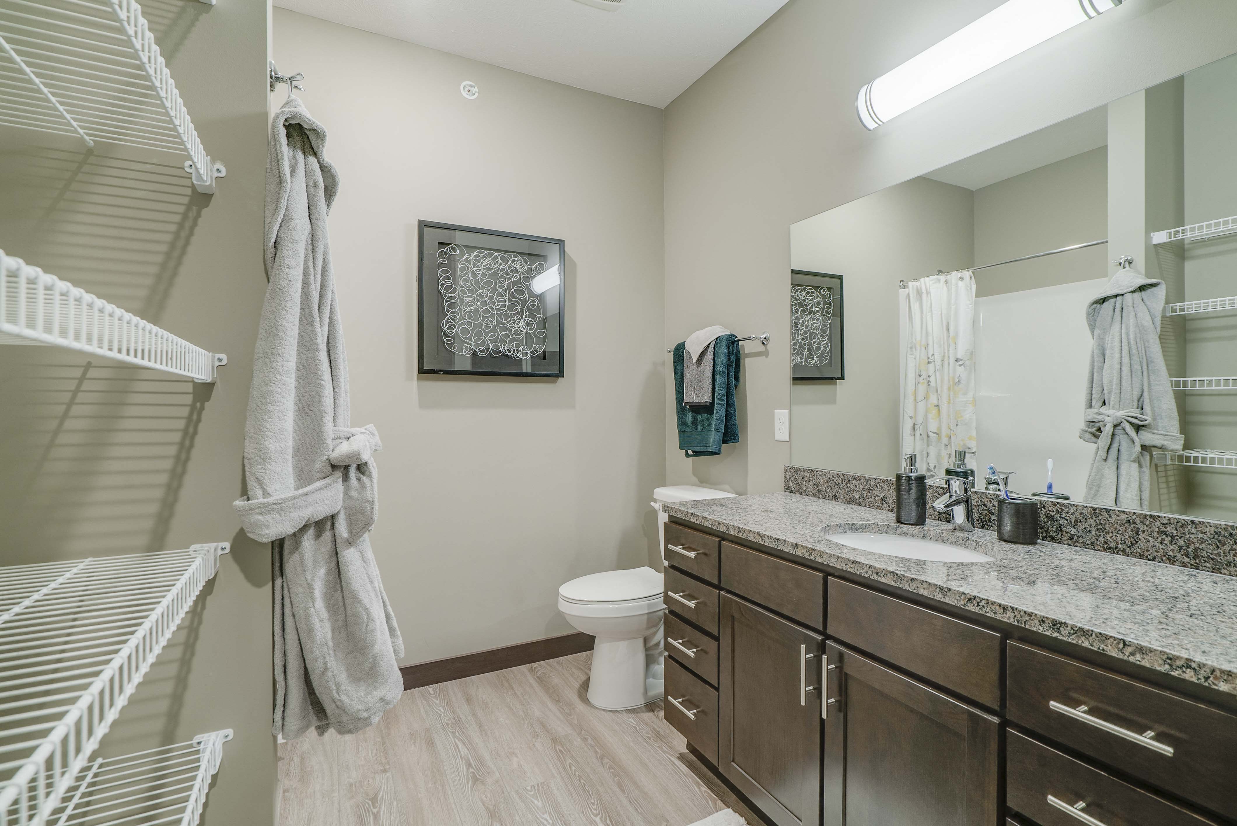 Master bathroom at WH Flats new luxury apartments in south Lincoln NE 68516