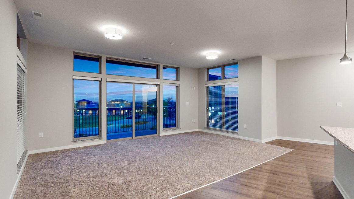 Large open floor plan living space at WH Flats