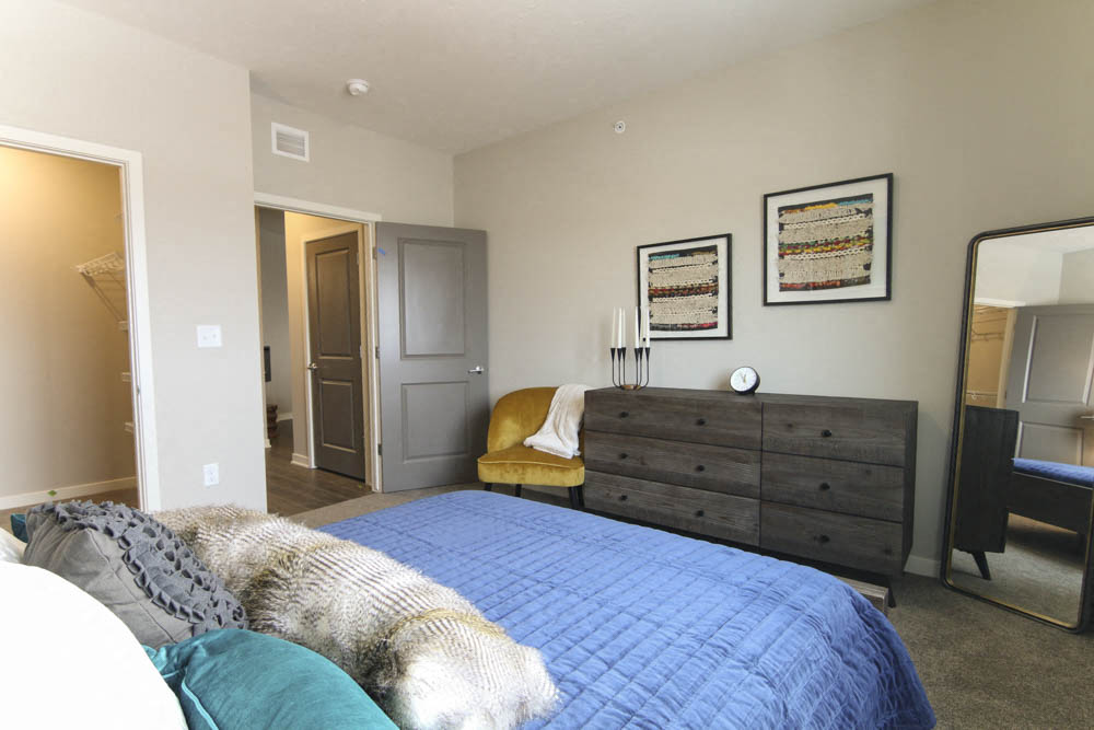 Master bedroom at WH Flats new luxury apartments in south Lincoln NE 68516