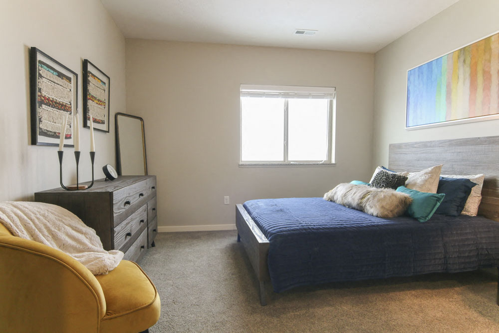 Master bedroom at WH Flats new luxury apartments in south Lincoln NE 68516