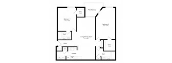 a floor plan of an apartment with two bedrooms and a living room