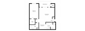 a floor plan of an apartment with a bedroom and a living room
