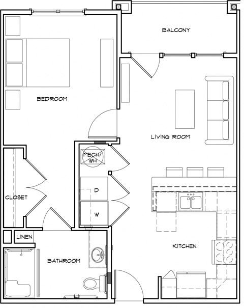 1 Bedroom 1 Bath floorplan