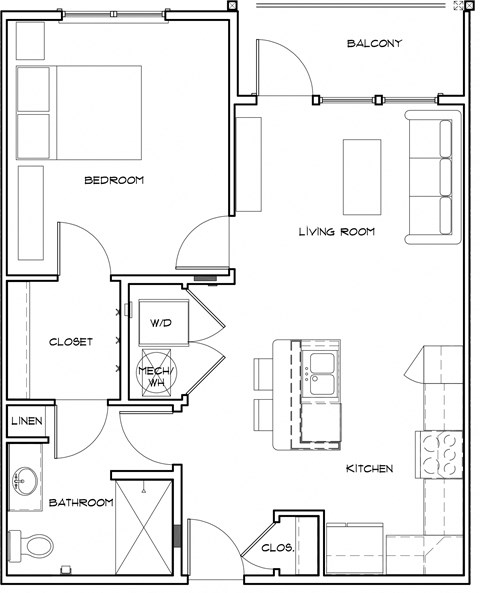1 Bedroom 1 Bath floorplan
