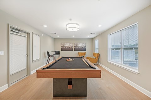 Willow Manor at Cabin Branch in Clarksburg, MD community room pool table