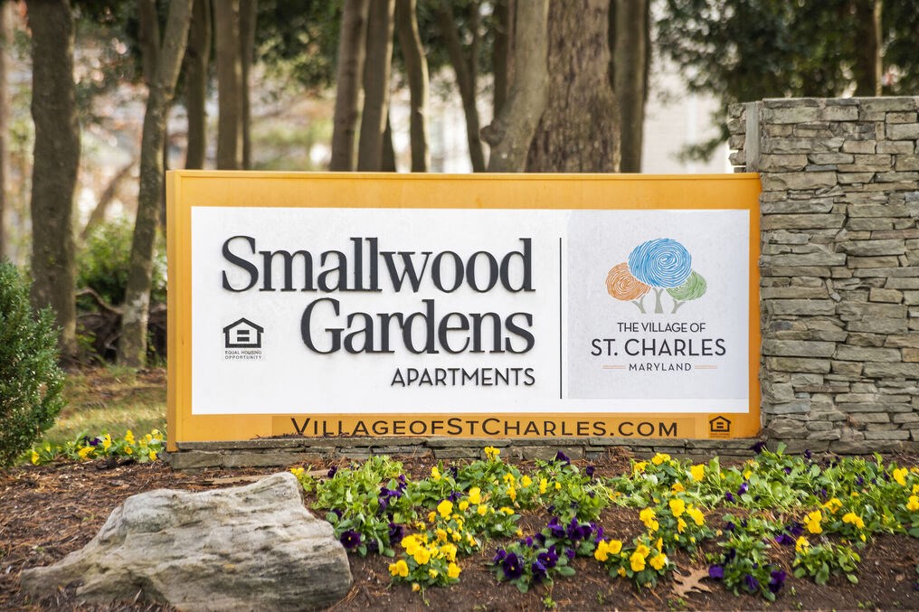 a sign for smallwood gardens apartments
