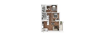a stylized floor plan of a 2 bedroom apartment