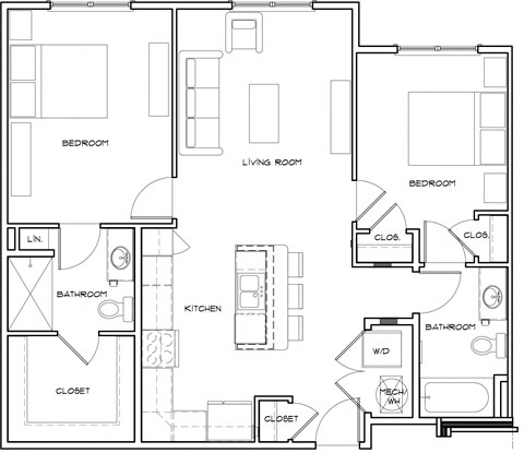 2 Bedroom 2 Bath floorplan