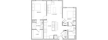 2 Bedroom 2 Bath floorplan no porch