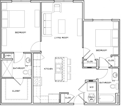 2 Bedroom 2 Bath floorplan no porch