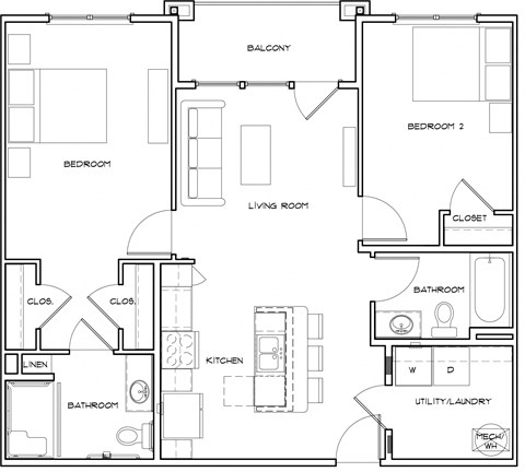 2 Bedroom 2 Bath floorplan