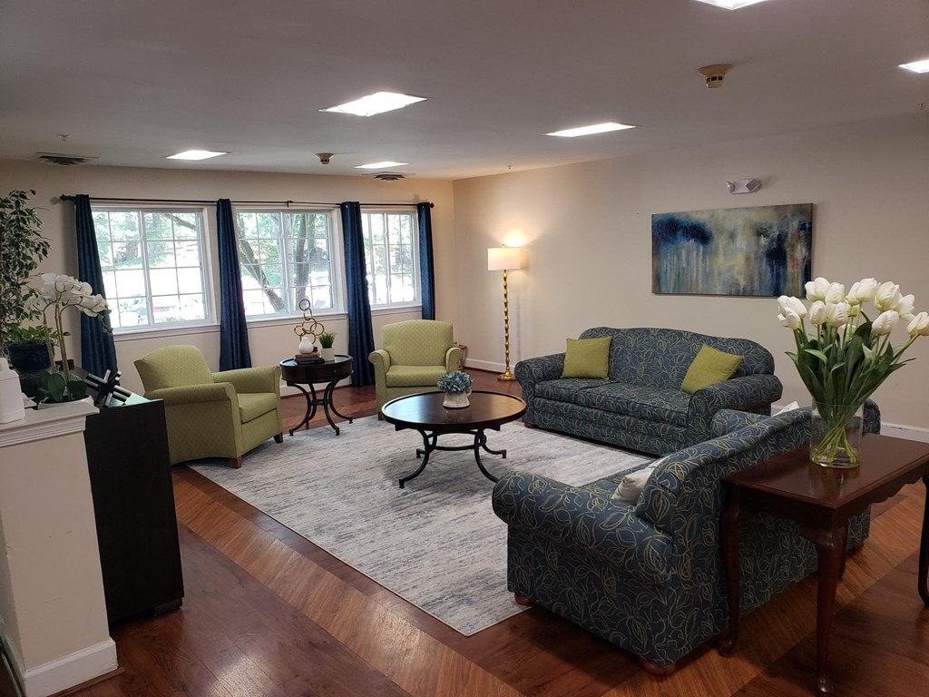 a living room with couches and chairs