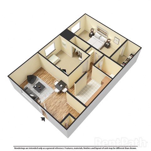 two bedroom apartment 3d floor plan
