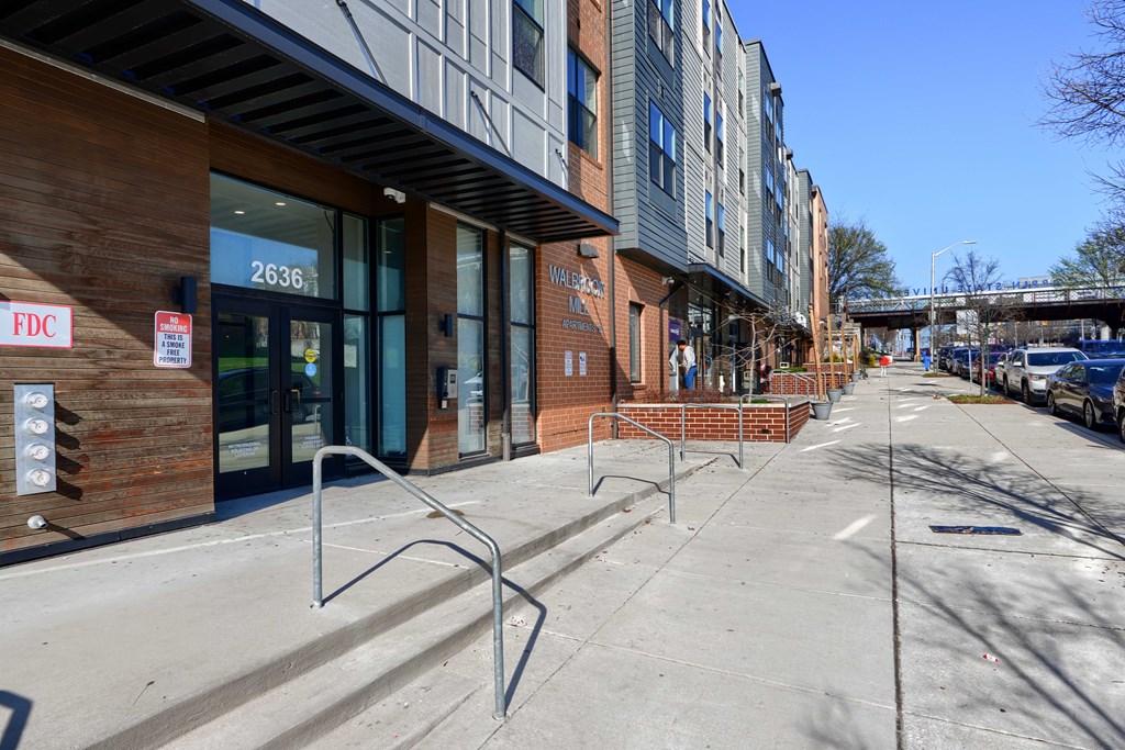 A street view of a building with the number 2636 on it.