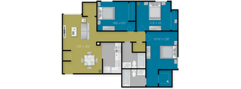 A floor plan of a house with rooms labeled with their dimensions.