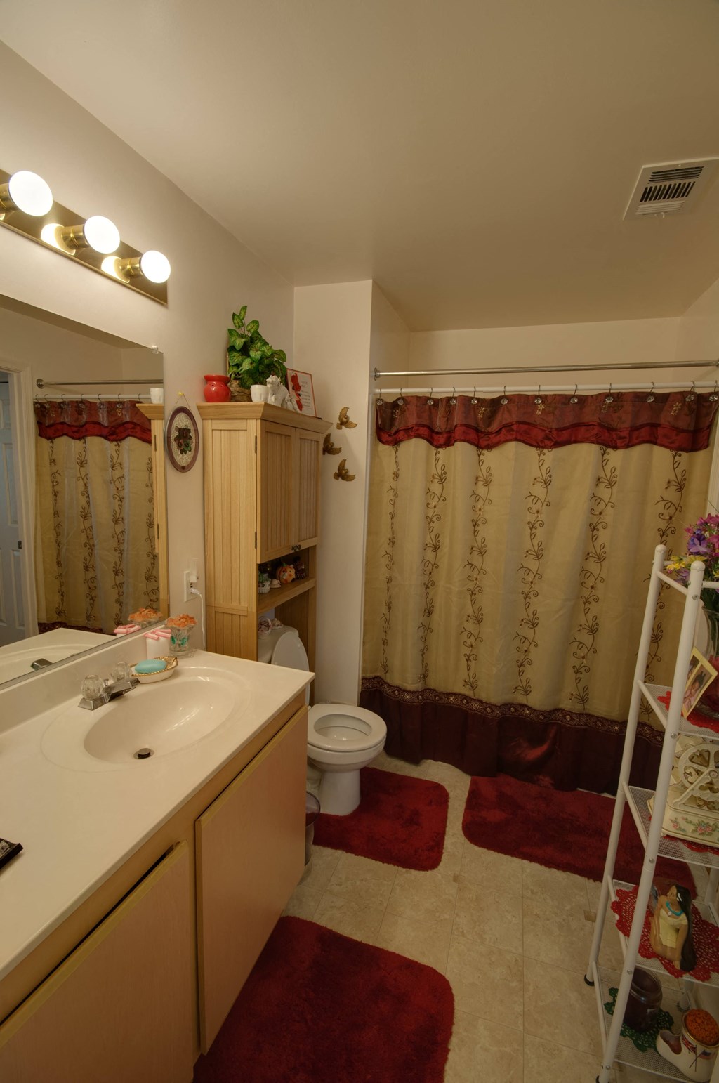 a bathroom with a sink and a toilet and a shower