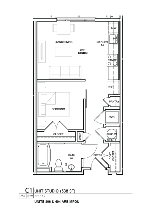 A black and white floor plan of a building with labeled units.