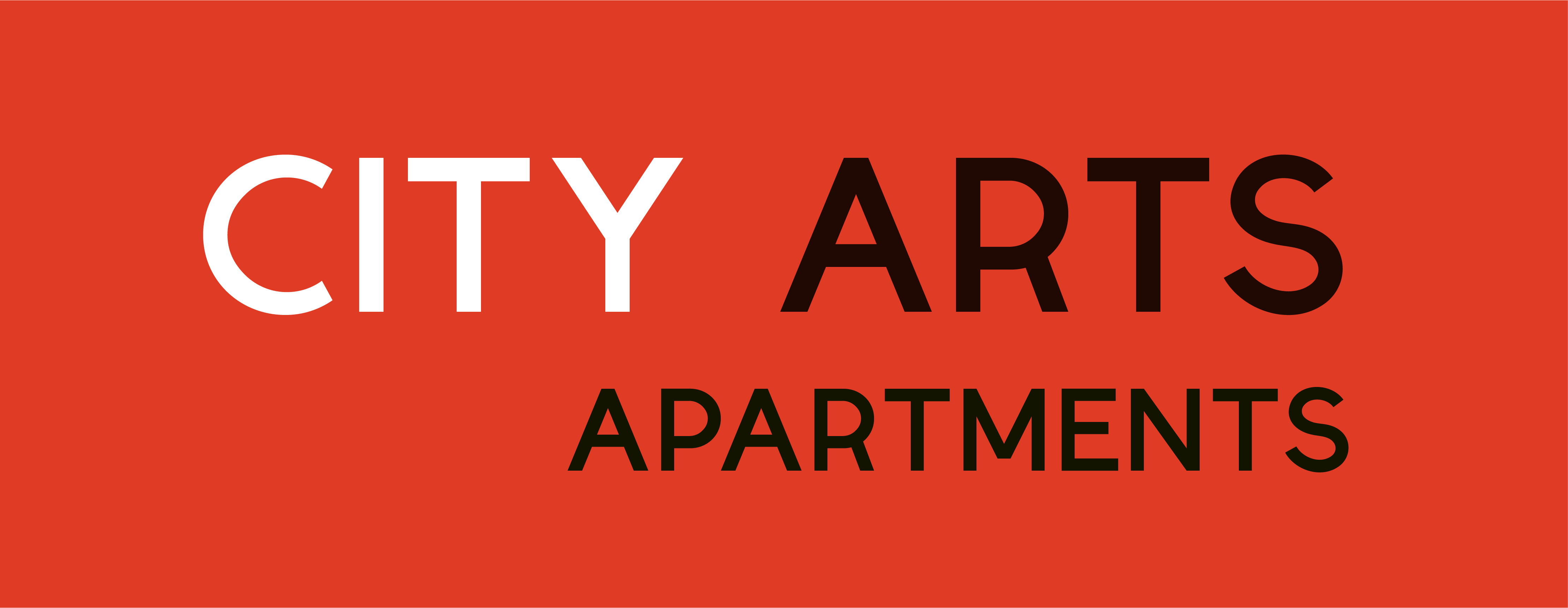 A sign that says "City Arts Apartments" in white text on a red background.