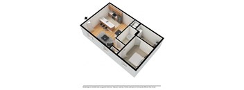 One bedroom apartment layout furnished