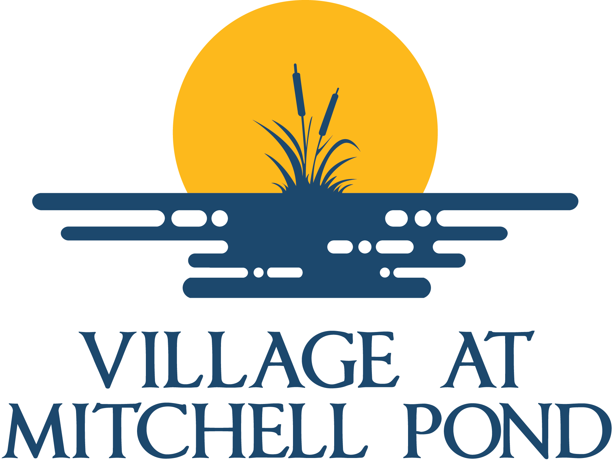 The image is a logo for the Village at Mitchell Pond.