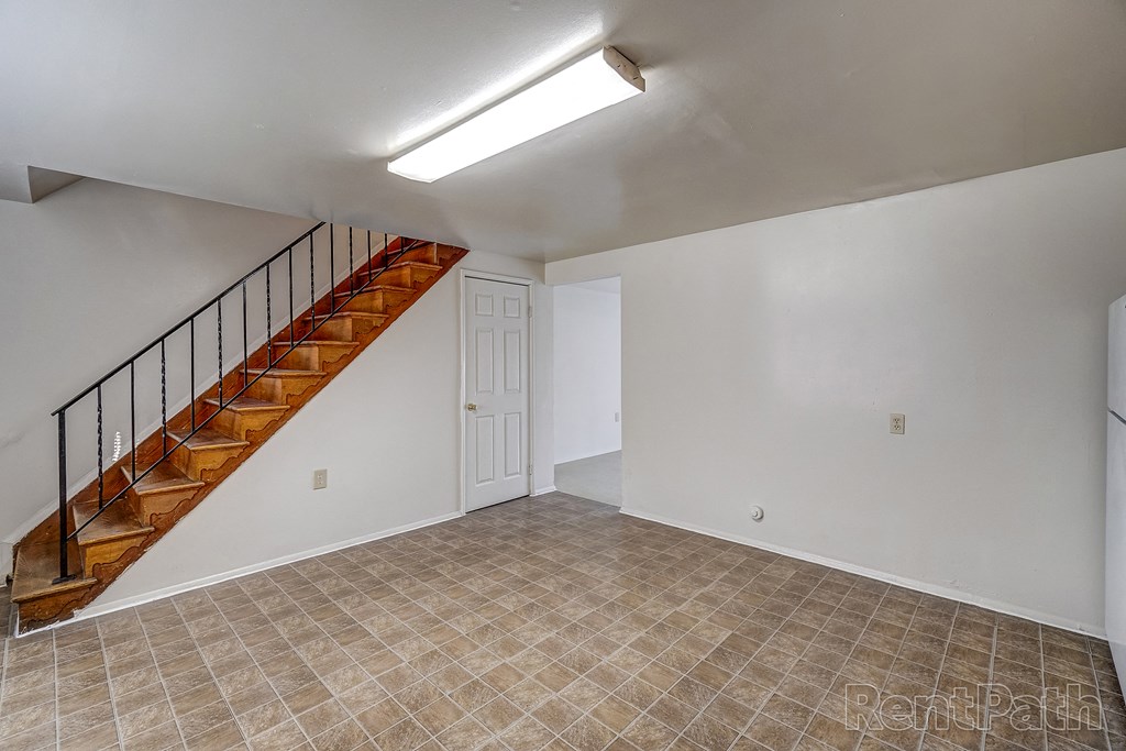 living room view with stairs