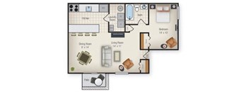 a floor plan of a one bedroom and a bathroom