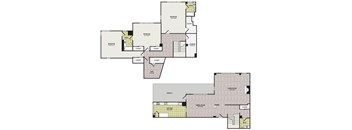 A floor plan of a building with multiple rooms and closets.