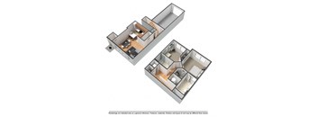 2 bedroom townhome rendering with furniture