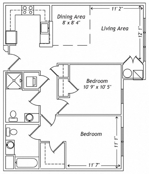 The Canna 2 Bedroom 2 Bath Floorplan