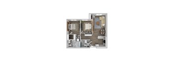 a 3d floor plan of a bedroom with a bathroom and a living room