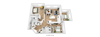 A floor plan of a house with a living room, kitchen, dining room, and bedrooms.