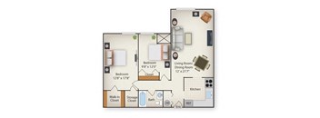 a floor plan of a bedroom apartment with a bathroom and a living room