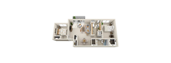 a stylized floor plan of a bedroom apartment