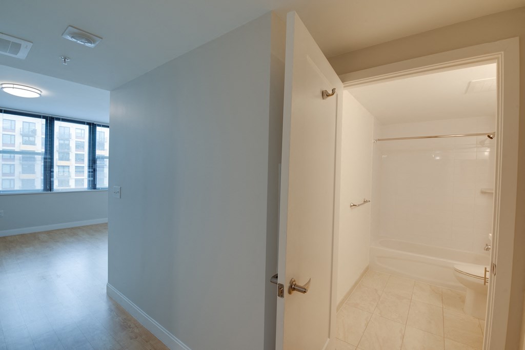 Bathroom view into living space