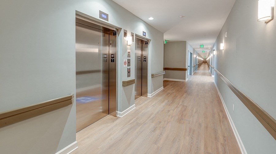 Hallway with elevators